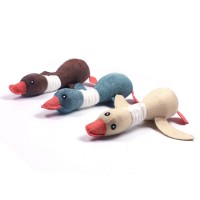 Linen Duck Dog Toy Chew Toys for Pets 12" Long Squeaky Toy Duck Treats for Dogs Blue Beige Brown Colors