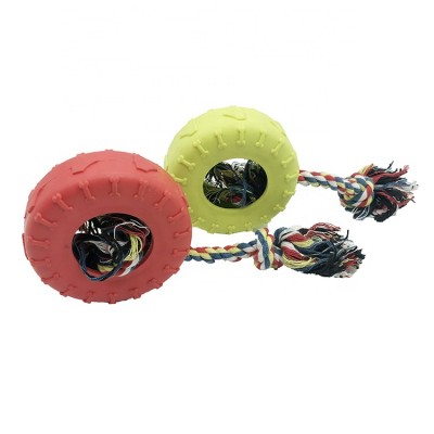 Custom Tire Shape Rubber TPR Dog Chew Bite Toys With Colorful Rope