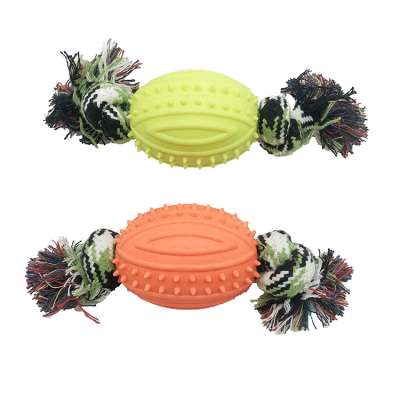 Hot Selling Popular Plastic  Cotton Rope Toy Ball  Durable Rugby Pet Toy Dog Chew Toy